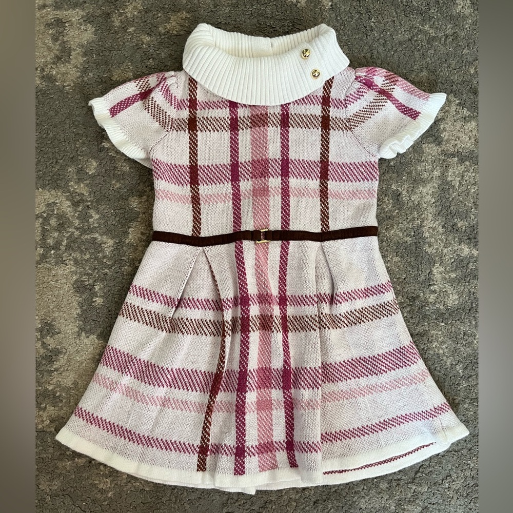 Janie and Jack Pink and White Plaid Knit Dress